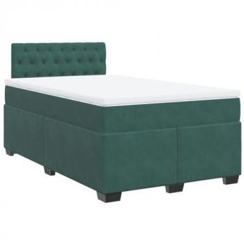 Cama Box Spring con Colchón de Terciopelo Verde Oscuro 120x190 cm