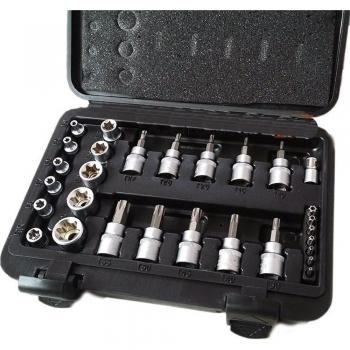 Juego de Llaves de Vaso Torx y Hexagonal 29 Piezas 1/4 y 3/8 Macho-Hembra