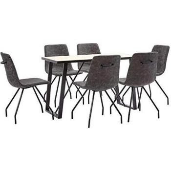 vidaXL Juego de Comedor 7 Piezas de Cuero Sintético Mobiliario Interior Casa Hogar Robusto Duradero Resistente Funcional Práctico Útil Marrón Oscuro