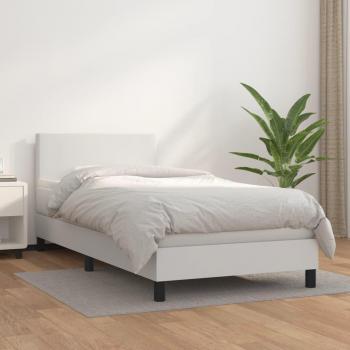Cama box spring con colchón de muelles en cuero sintético blanco 90x200 cm