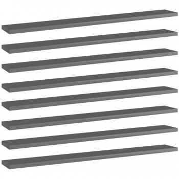 High Gloss Grey Bookshelf Boards - 8 Pack, 80x10x1.5 cm Engineered Wood