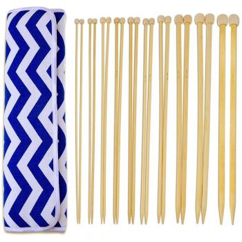 Blulu 20 Piezas 10 Tamaños Agujas de Punto de Bambú Kit de Agujas de Una Sola Punta con Organizador de Bolsa de Agujas de 35 cm