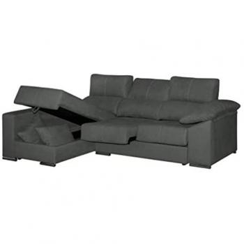 Sofá Chaise Longue Esquinero Reversible Hela 265x150 cm Gris Marengo Tejido ACUALINE Desenfundable con Arcón y Envío Incluido