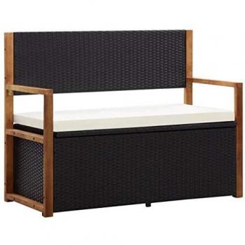 Storage Bench 45.3 Poly Rattan and Solid Acacia Wood Black