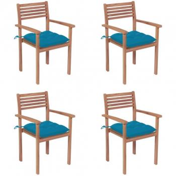 Sillas de jardín con cojines 4 uds madera de teca azul claro