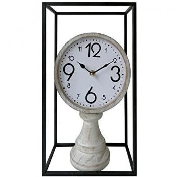 Reloj de Mesa Vintage Rebecca Mobili en MDF y Metal Negro, Blanco y Marrón para Cocina y Dormitorio - Tamaño: 35,5 x 20,5 x 11 cm