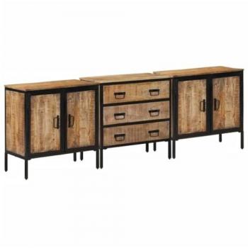 Aparadores 3 uds madera maciza de mango rugosa 70x35x70 cm