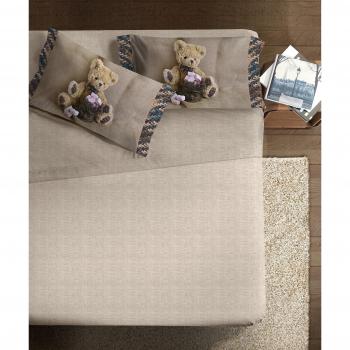 Ipersan Juego Sábanas Fine Art Estampado Cama de 1 Plaza  Funny Bear color beige/marrón 180x300cm.