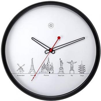 Reloj de pared NeXtime 7350, diámetro 30 cm, diseño moderno en plástico negro