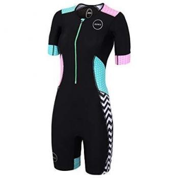 ZONE3 Women's Activate Plus Trisuit de Manga Corta, Mujer, Cebra Fly-Bla, Small