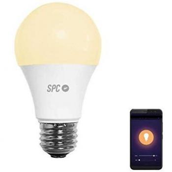 SPC Atria 800: Bombilla LED Wi-Fi E27, 9W, 800lm, iluminación inteligente, luz blanca cálida, intensidad regulable, control remoto app SPC IoT, Compatible con Alexa, Google Home, IFTTT, A+