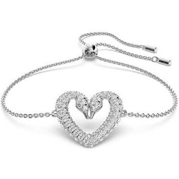 Swarovski Una Heart Bracelet with Swarovski Crystals, Adjustable, Gray, One Size, Rhodium Plated, Pave Design