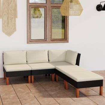 5-Piece Black Poly Rattan Garden Lounge Set with Cushions