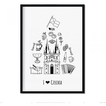 Lámina decorativa de la República Checa - Póster A4 sin marco con imágenes de monumentos y viajes