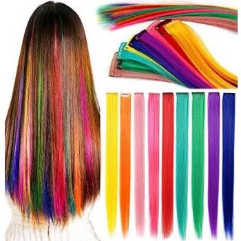 Rhyme Extensiones de Cabello Arco Iris Clip de Extensiones de Cabello de Color para niñas Muñecas Accesorios para el Cabello Wig Pieces For Kids 9 Piezas