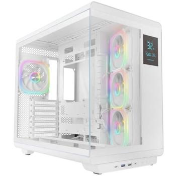 Caja PC Semitorre Mars Gaming MC-REVPRO ATX, Pantalla LCD 4.3, 4 Ventiladores PWM ARGB, Refrigeración Líquida hasta 360mm, USB-C, Cristal Templado Blanco