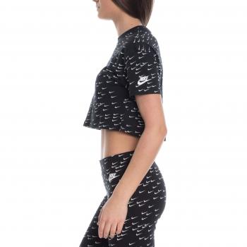 Nike W NSW ESSNTL Top SS Crop SWSH T-Shirt, Mujer, Black White, L