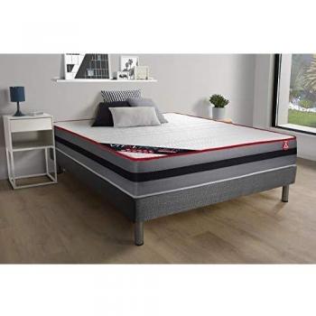 Kit Somier Gris Vitalpower Recover con Colchón de Muelles y Viscoelástica 140 x 200 cm, Altura 26 cm, Confort Equilibrado