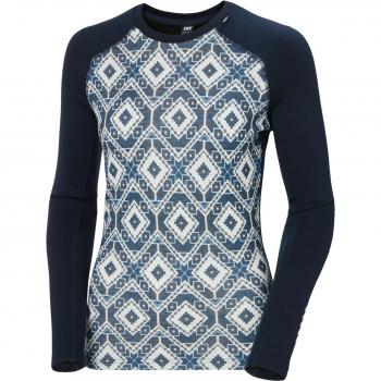 Helly Hansen Women's Lifa Merino Midweight Graphic Crew Base Layer - Navy - Size Small