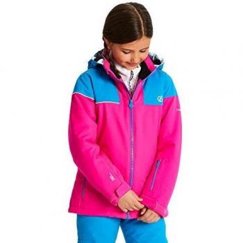 Dare2b Entail Waterproof & Breathable High Loft Insulated Foldaway Hooded Ski & Snowboard Jacket Jackets Waterproof, Unisex niños, Cyber Pink/Atlantic Blue, 5-6