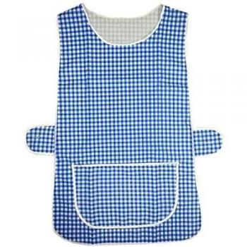MYSHOESTORE® Nueva Ladies Womens tabardo hogar trabajo cocina limpieza Chef Catering limpiadores Workwear General de tuberías de borde Tabbard delantal con bolsillo lateral de Gran botón cierre Plus Big tamaño, Royal Blue / Check, WMS / Small