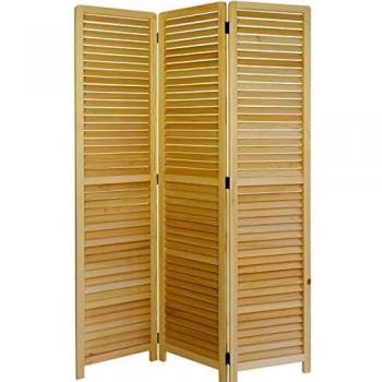 Biombo Plegable de Madera Natural 3 Paneles 120x170 cm