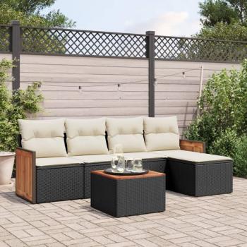 6-Piece Black Poly Rattan Garden Sofa Set with Cushions
