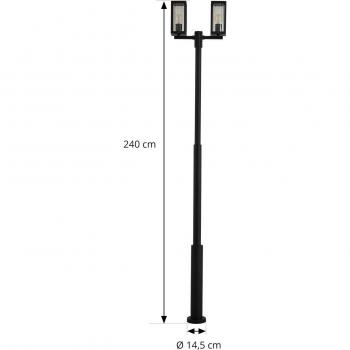 Farola exterior Siveta de 240 cm, 2 luces, negro, aluminio