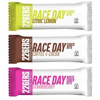 Caja 226ERS Race Day Barritas Energéticas Choco Bits y BCAA's - 6 barritas x 40 g Sabor Mix, Café, Coco, Fresa y Limón