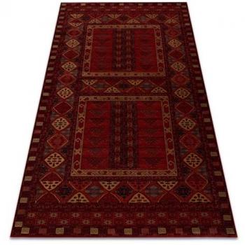 Alfombra de lana Kashqai 4346 300, diseño geométrico burdeos, 135x200 cm