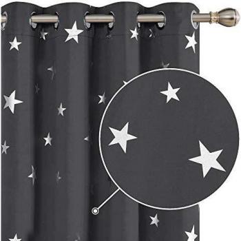 Deconovo Cortina Opaca para Habitación Matrimonio de Estrellas Plateadas Estilo Moderno Elegante con Ojales 2 Piezas 132x160cm Gris Oscuro
