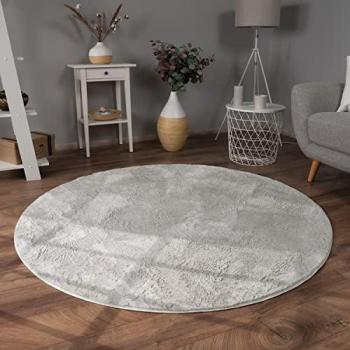 Alfombra Redonda de Pelo Largo Lavable en Lavadora, Suave Felpa Gris Ø 160 cm