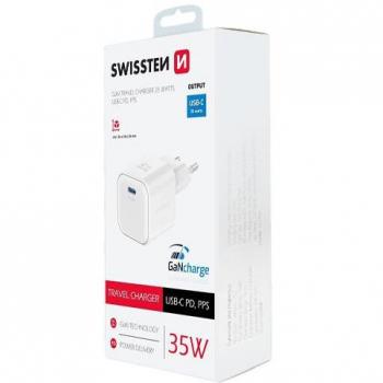 Cargador de pared GaN 1 puerto USB-C 35W y 1 puerto USB-A 27W Ultra Rápido Compacto Blanco