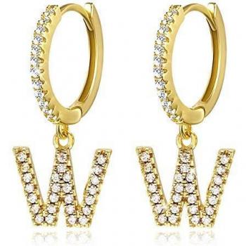 Pendientes de aro con inicial A-Z para mujer, chapados en oro blanco de 14 quilates, circonita cúbica, personalizados, 26 letras, regalo para ella