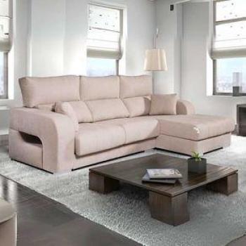 Sofá Chaiselongue Diamante 3 Plazas Reclinable y Deslizante Beige Frente Derecho 102x284x160 cm