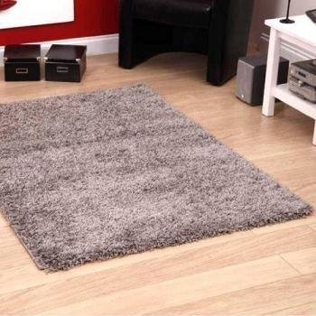 Shaggy alfombra gris plata 963 Liso 5 cm Grueso Suave Pila 80 cm x 150 cm