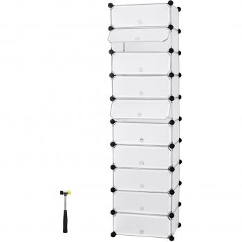 SONGMICS Zapatero Modular con 10 Compartimentos, Estantería Modular de Plástico, Cajas Zapatero DIY, Zapatero Plástico con Puerta, con Martillo, Blanco LPC10W
