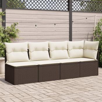 Sofá de jardín de 4 asientos con almohadas de Polyrattan marrón