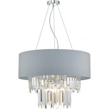 Lámpara colgante Halle Cristal gris 6 bombillas 41cm, cilíndrica, gris claro y cristal con pantalla, 6x G9
