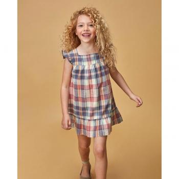 Vestido de cuadros grandes manga volante rosa para niña