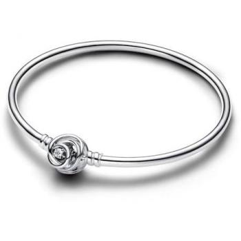 Pandora Moments Wrapped Clasp Rigid Silver Bangle Bracelet - 17cm