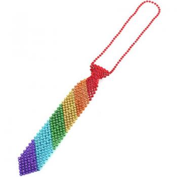 Corbata Arcoíris de cuentas - Corbata colorida con diseño de arcoíris, hecha de cuentas, ideal para fiestas y eventos temáticos