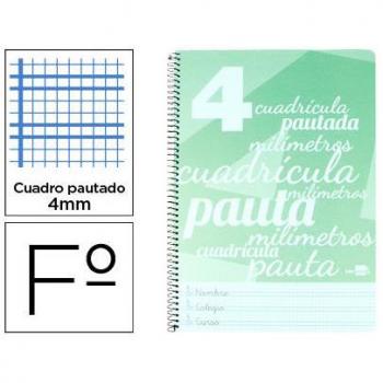 Cuaderno Espiral Liderpapel Folio Pautaguía Tapa Plástico 80h 75gr Cuadro Pautado 4mm con Margen Color Verde