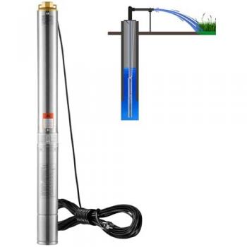 Bomba Sumergible de Acero Inoxidable para Pozo Profundo 1100W, Caudal Máximo 7,1 m³/h, Cabeza Máxima 105m, Impermeabilidad IP68 y Cable Elé
