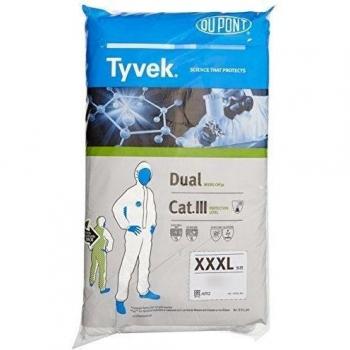 DuPont Tyvek 400 Dual | Ropa de Protección Química, Categoría III, tipo 5 y 6 | Tyvek en la parte frontal | Un Panel Posterior de SMS | Blanco | Talla XXXL