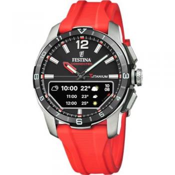 Reloj Inteligente Festina Connected D para Hombre, Caja de Titanio Plateado, Correa de Caucho Azul, Contador de Pasos, Hora Mundial y Cronómetro