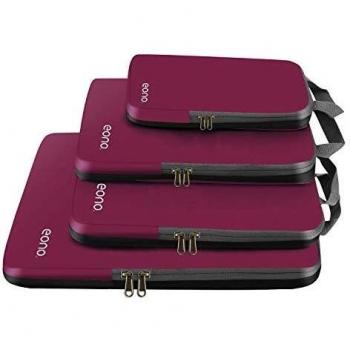 Eono by Amazon - Organizadores de Viaje de compresión expandibles, Impermeable Organizador para Maletas, Organizador de Equipaje, Cubos de Embalaje, Compression Packing Cubes, Borgoña, 4 Set