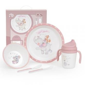 Interbaby mi primera vajilla MUSIC ROSA de 5 piezas - Set de Vajilla Infantil que incluye plato llano, bol, cuchara, tenedor y vaso antigoteo. Apta para microondas y lavavajillas, recomend