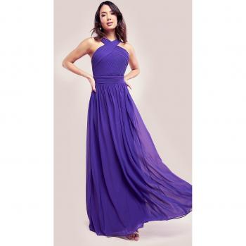 Goddiva Halter Neck Chiffon Maxi Dress - Purple