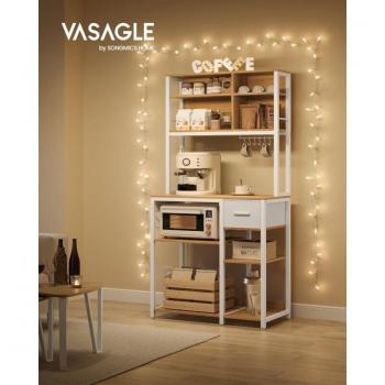 Estantería de Cocina VASAGLE con Multienchufe, Armario con Estantes Ajustables, Cajón de Tela, 12 Ganchos, 40 x 80 x 180,4 cm, Marrón Rúst